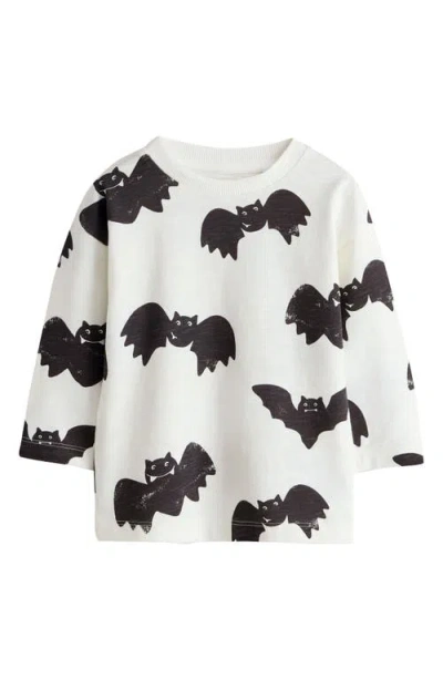 Next Babies'  Kids' Bat Print Long Sleeve Cotton T-shirt In White
