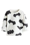 Next Kids' Bat Print Oversize Long Sleeve Cotton T-shirt In White