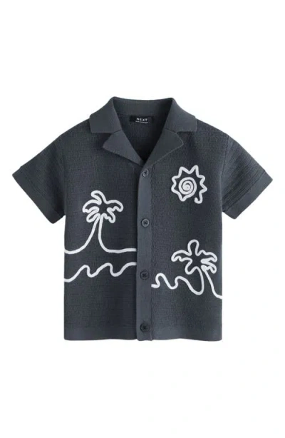 Next Kids' Beach Scene Knit Button-up Shirt In Gray