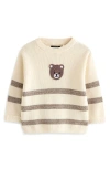 NEXT NEXT KIDS' BEAR APPLIQUÉ STRIPE COTTON CREWNECK SWEATER