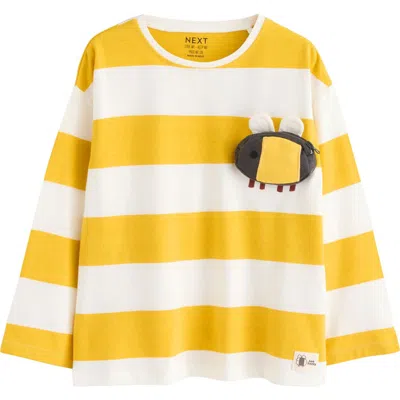 Next Kids' Bee Happy Stripe Appliqué Cotton Graphic T-shirt In Yellow