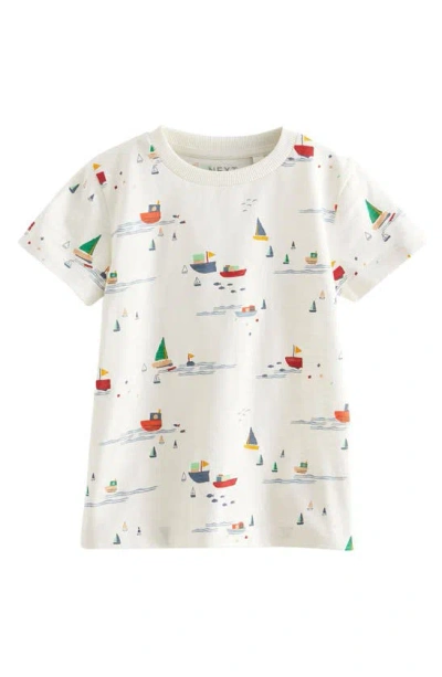 Next Kids' Boat Print Cotton T-shirt In White