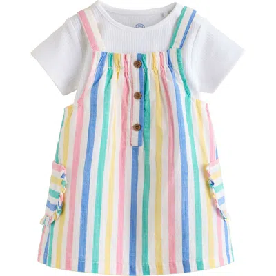 Next Babies'  Kids' Bodysuit & Rainbow Stripe Cotton Pinafore Dress Set In Multi