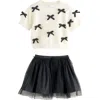 Next Kids' Bow Accent Short Sleeve Sweater & Tulle Skirt Set In Black