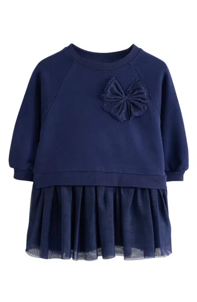 Next Kids' Bow Appliqué Mixed Media Dress In Blue