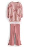 Next Kids' Bow Appliqué Sweatshirt & Rib Flare Leggings Set In Pink
