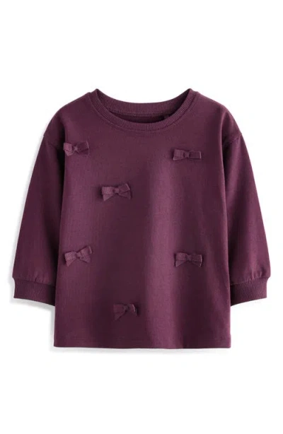 Next Kids' Bow Embellished Long Sleeve Cotton T-shirt In Purple