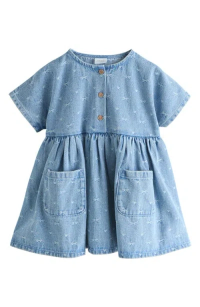 Next Kids' Bow Jacquard Denim Dress In Multi