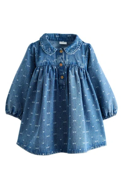 Next Kids' Bow Long Sleeve Denim Dress In Multi