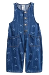 Next Kids' Bow Pattern Denim Overalls In Blue