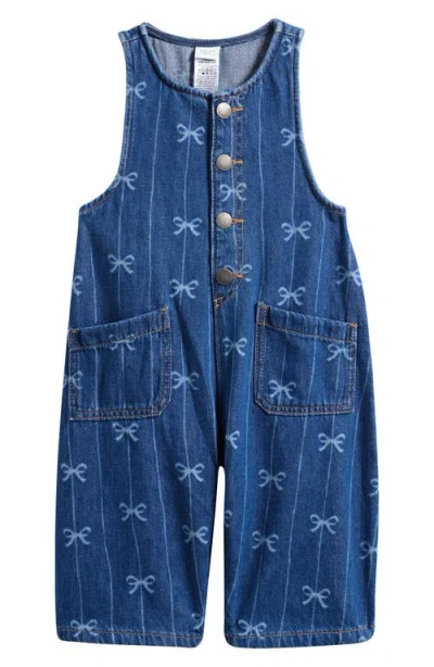 Next Babies'  Kids' Bow Pattern Denim Overalls In Blue