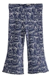 Next Kids' Bow Print Rib Flare Leggings In Blue