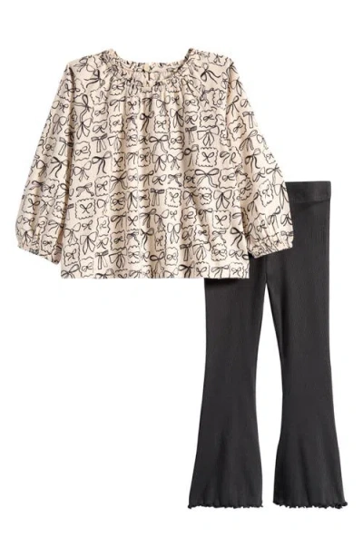 Next Babies'  Kids' Bow Print Top & Flare Leggings Set In Neutral