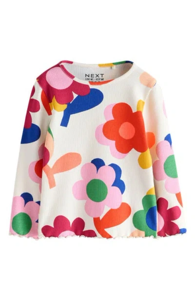 Next Kids' Bright Floral Print Long Sleeve Rib T-shirt In Multi