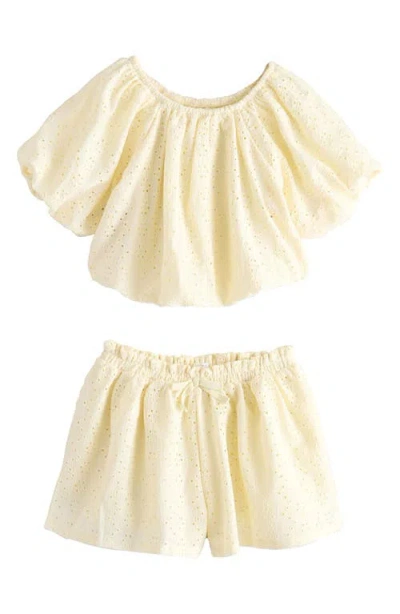 Next Kids' Broderie Top & Shorts Set In Yellow