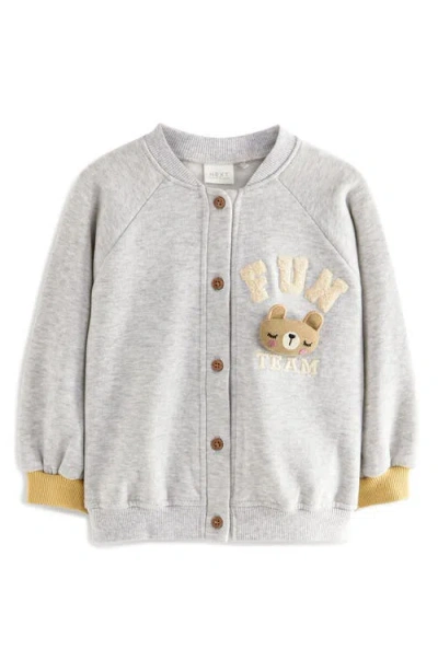 Next Kids' Bear Appliqué Knit Baseball Jacket In Grey