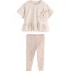 Next Kids' Bunny Appliqué Peplum T-shirt & Rib Leggings Set In Neutral