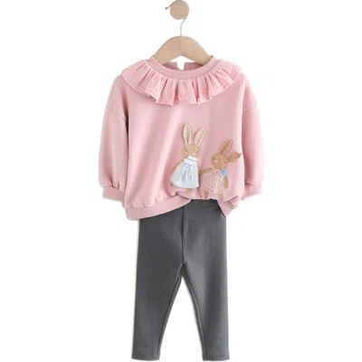 Next Babies'  Kids' Bunny Appliqué Sweatshirt & Rib Legging Set In Pink