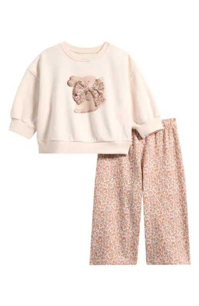 Next Babies'  Kids' Bunny Bow Appliqué & Floral Pants Set In Neutral