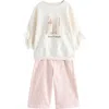 NEXT NEXT KIDS' BUNNY EMBELLISHED GRAPHIC SWEATSHIRT & STRIPE KNIT PANTS