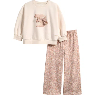 Next Kids' Bunny Sweatshirt & Floral Print Pants Set In Pink