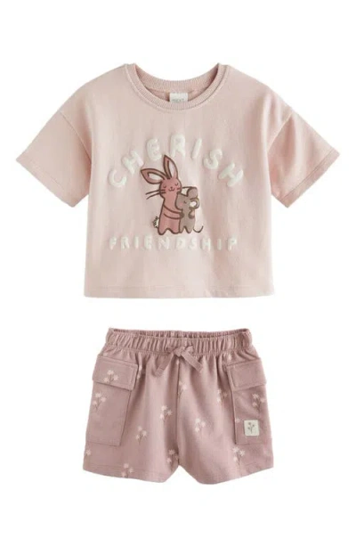 Next Kids' Bunny Top & Shorts Set In Dusty Rose