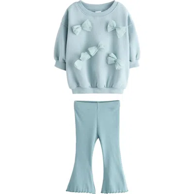 Next Kids' Butterfly Bow Appliqué Sweatshirt & Flare Leggings Set In Blue