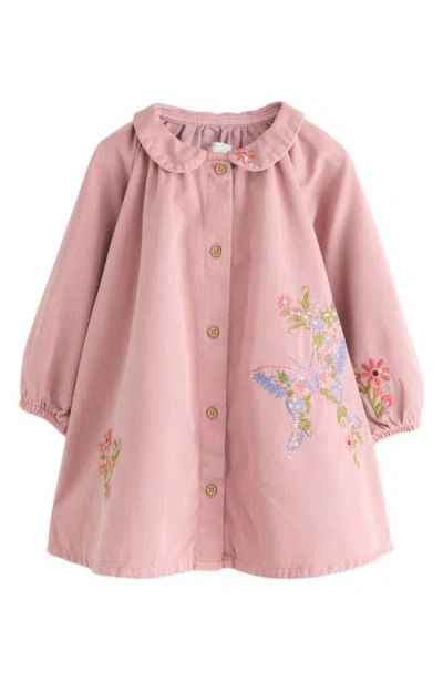 Next Kids' Butterfly Embroidered Long Sleeve Denim Shirtdress In Pink