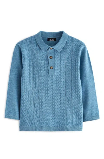 Next Kids' Cable Long Sleeve Polo Sweater In Blue