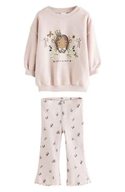 Next Kids' Character Graphic Sweatshirt & Flare Leggings Set In Neutral