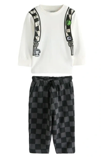 Next Kids' Check Cotton T-shirt Shirt & Pants Set In White