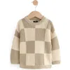 Next Kids' Checkerboard Cotton Crewneck Sweater In Neutral