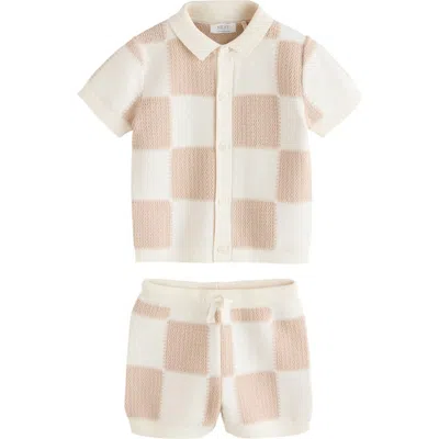 Next Babies'  Kids' Checkerboard Knit Button Shirt & Shorts Set In Multi