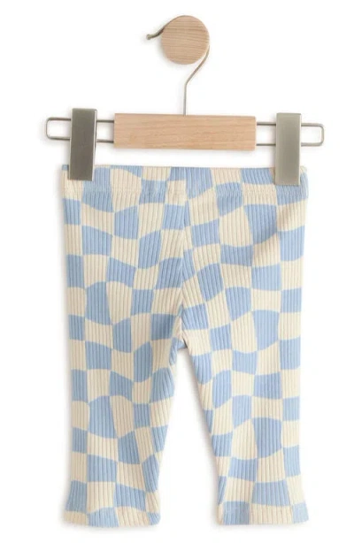 Next Kids' Checkerboard Stretch Cotton Rib Leggings In Blue