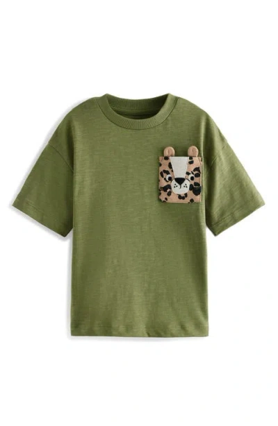 Next Babies'  Kids' Cheetah Pocket Cotton T-shirt In Green