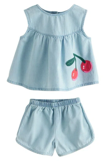Next Babies'  Kids' Cherry Appliqué Sleeveless Denim Top & Shorts Set