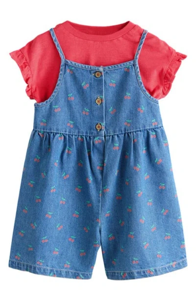 Next Babies'  Kids' Cherry Denim Romper & T-shirt Set In Blue