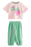 Next Kids' Cherry Good Vibes Cotton Graphic T-shirt & Pants Set In Green