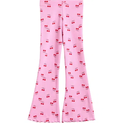 Next Kids' Cherry Print Rib Flare Leggings In Pink