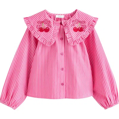 Next Kids' Cherry Ruffle Collar Cotton Top In Pink