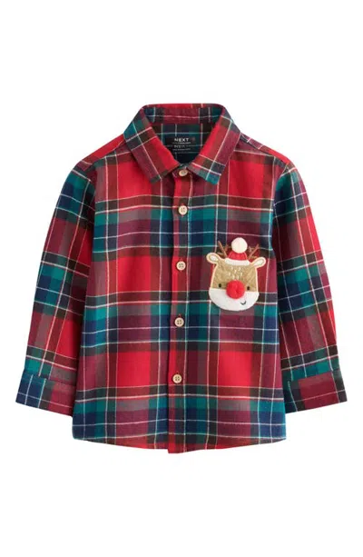 Next Kids' Christmas Motif Cotton Button-up Shirt In Red