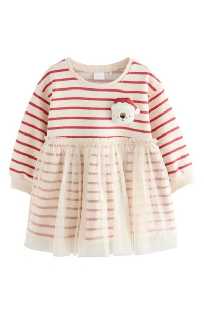 Next Kids' Christmas Stripe Tulle Overlay Party Dress In Multi