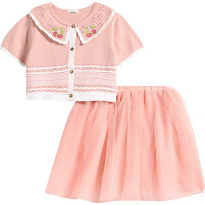 Next Kids' Collared Top & Mesh Skirt In Pink