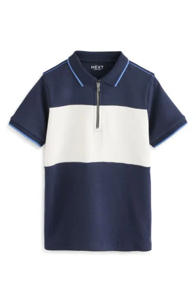 Next Kids' Colorblock Cotton Half Zip Polo In Blue