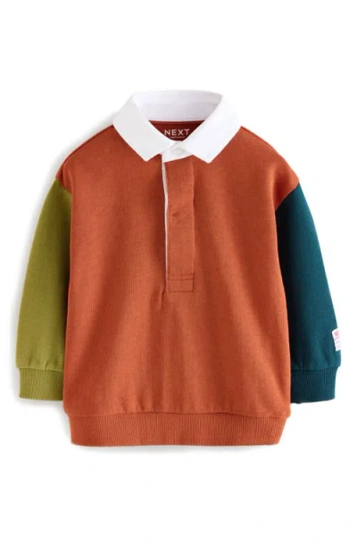 Next Kids' Colorblock Cotton Rugby Shirt In Brown