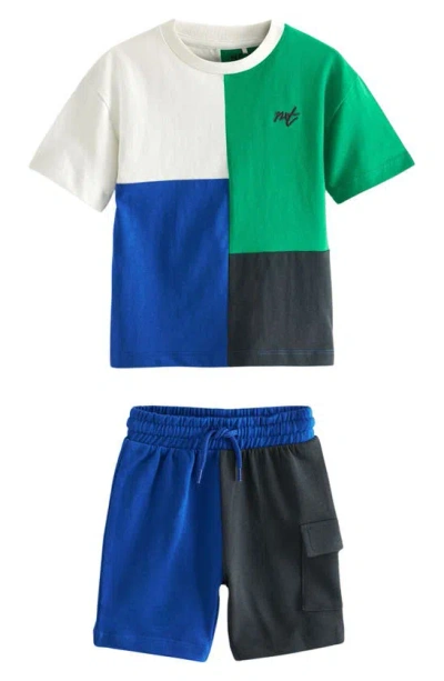 Next Kids' Colourblock Cotton T-shirt & Cargo Shorts Set In Blue