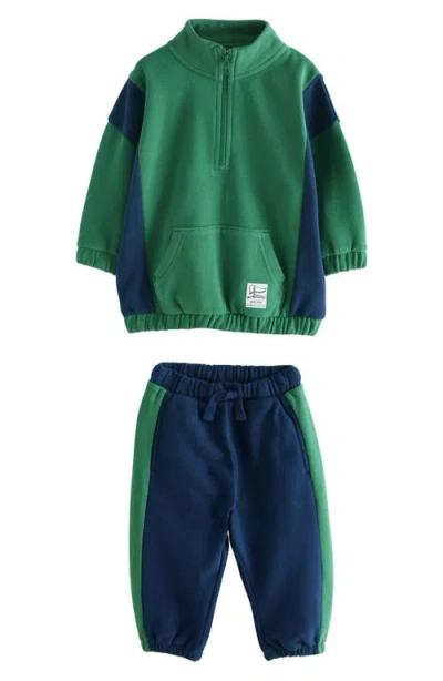 Next Kids' Colorblock Half Zip Pullover & Joggers Set In Green