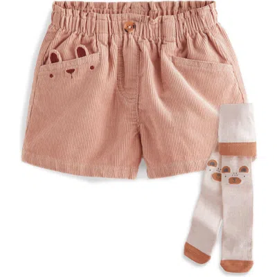 Next Kids' Corduroy Shorts & Tights Set In Ivory/blush