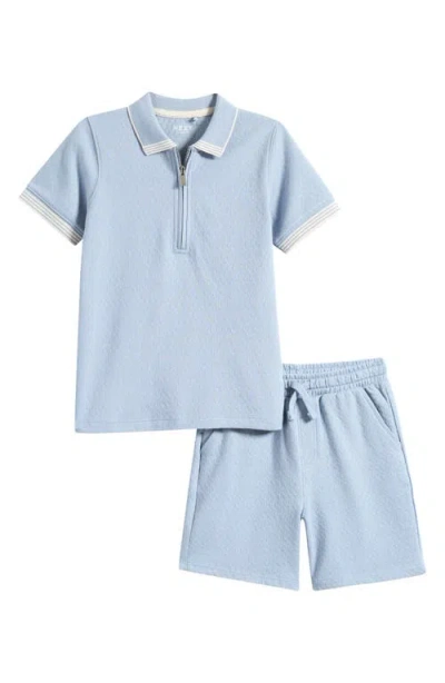 Next Kids' Core Quarter Zip Polo & Shorts Set In Blue