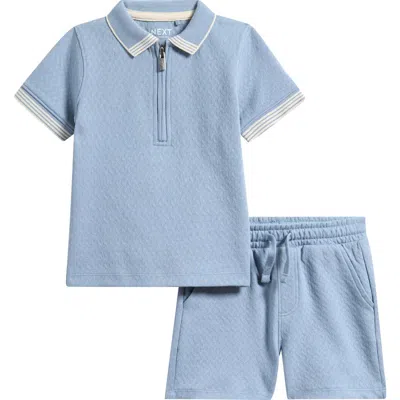 Next Babies'  Kids' Core Stretch Cotton Quarter Zip Polo & Shorts Set In Blue